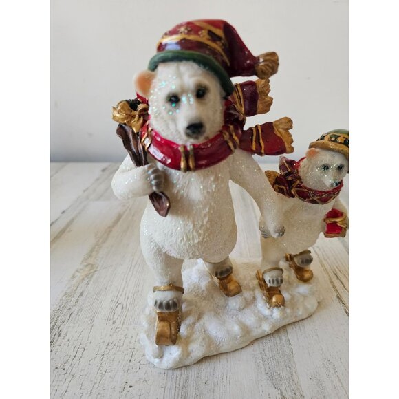 Polar bear skater skiers figurine statue large Xmas decor family - Picture 9 of 10